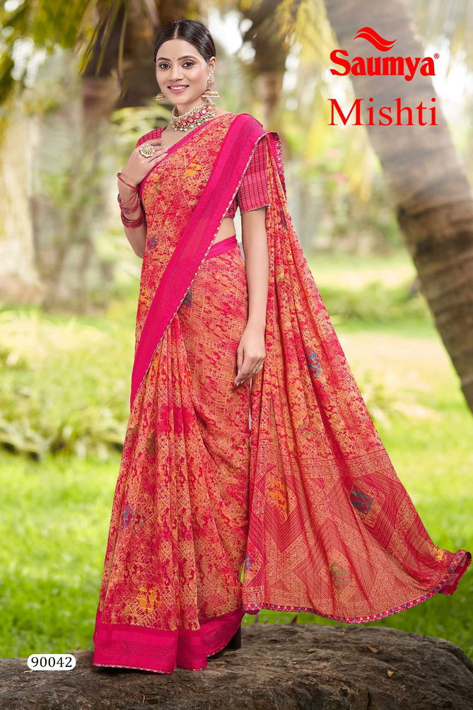 Mishti By Saumya Printed Designer Georgette Sarees Wholesale Market In Surat